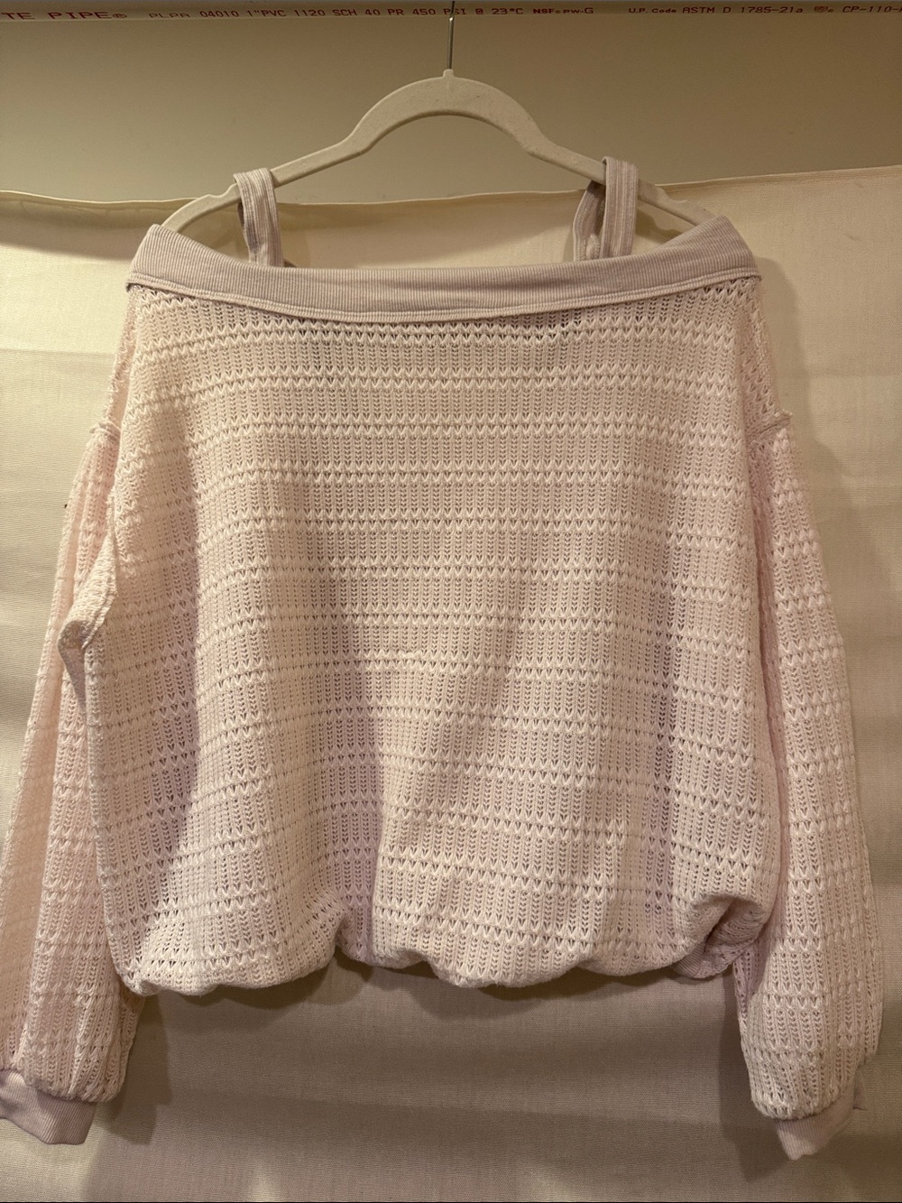 Free People Cream Open-Knit Off-Shoulder Sweater with Straps Size xs